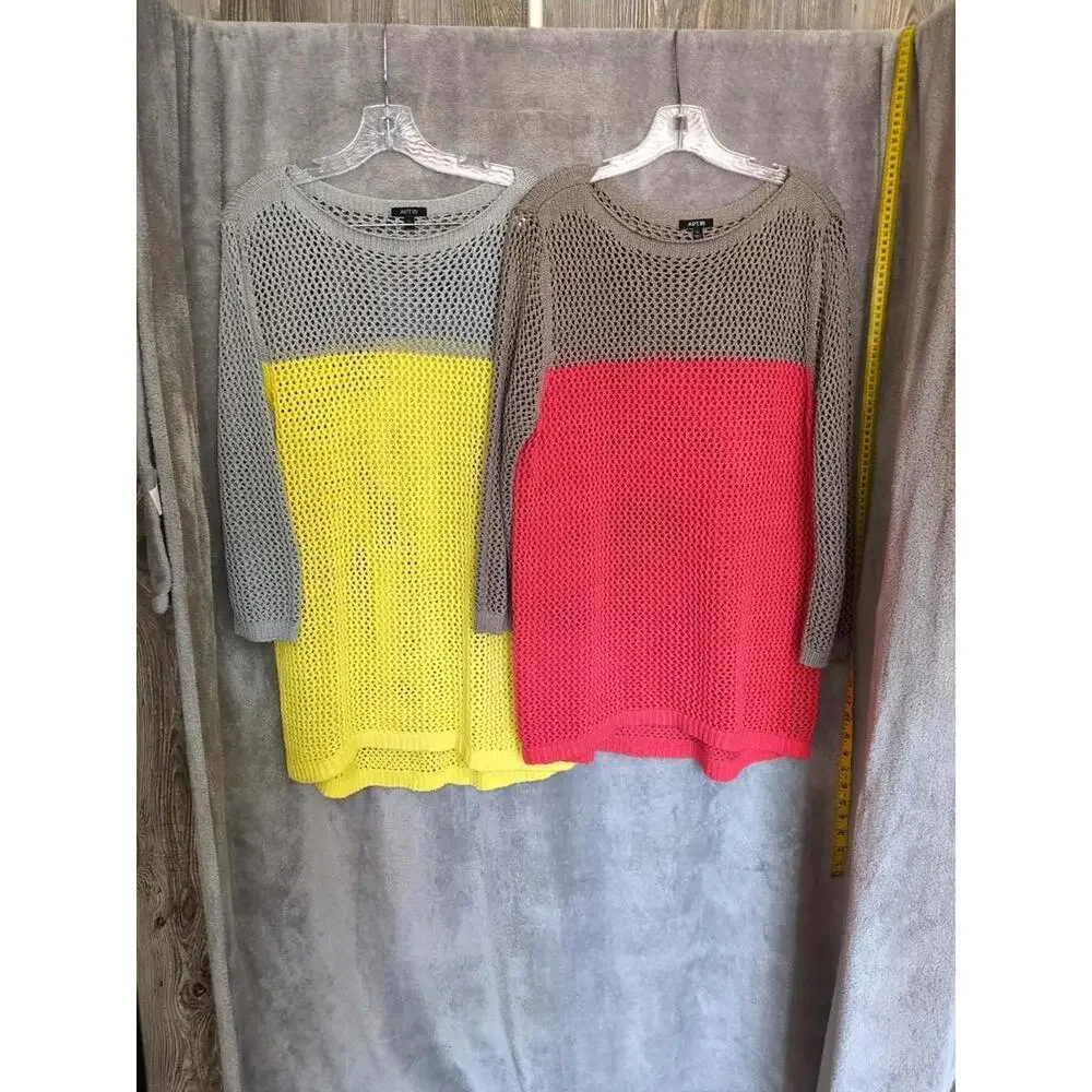 Open Knit Sweaters Womens‎ XL Set Of 2 Long Tunics Sheer Layer Casual Colorblock